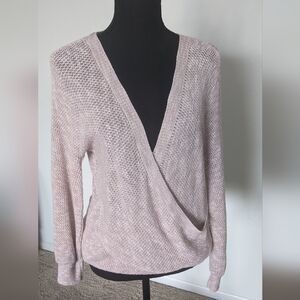 Express Light Pink and White Wrap Front Long Sleeve Sweater, size XS